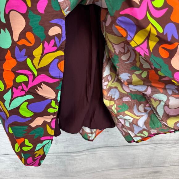 Peach Love Women's Square Neck Puff Sleeve Burgundy Colorful Dress Size Small - Picture 5 of 9